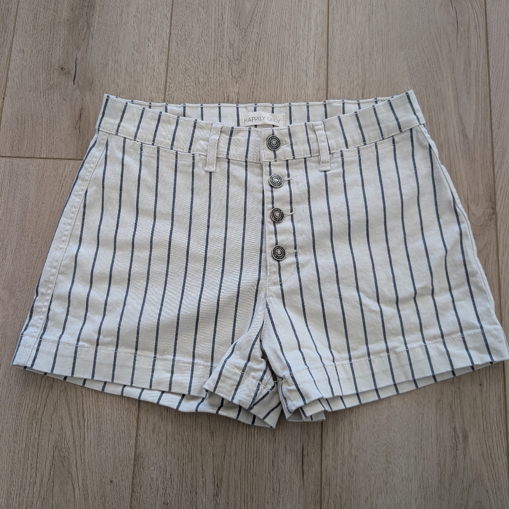 Happily Grey Striped High Rise Button Fly Shorts